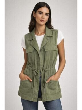 Sanctuary Olive Utility Vest Lyocell Drawstring Waist Size M